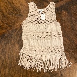 New with tags cream tank top with fringe